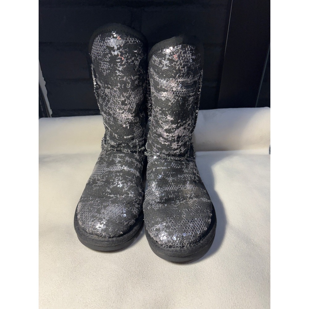 Australia Luxe Collective Boots Women 9 Black Silver Sequin Mid Calf Sheepskin